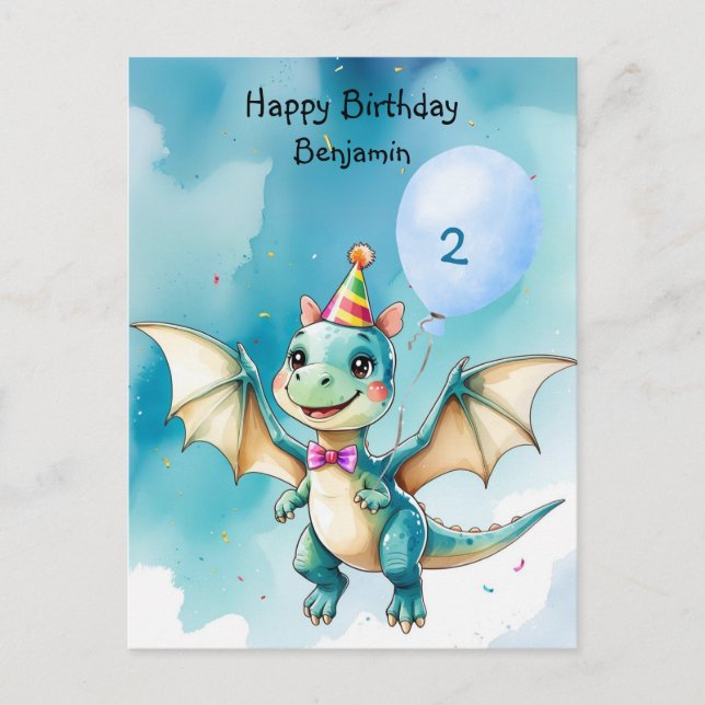 Cartão Postal Festa de Feliz Aniversário do Bonito Raio Dinossau (Frente)