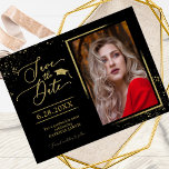 Cartão Postal Festa de Formando Chic Salvar a Data Glitter Doura<br><div class="desc">Chic Formando Party Save The Date FesDourado Glitter Postcard</div>