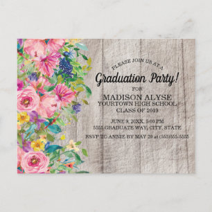 Cartão Postal Festa de Formando Floral de Cor Azul-Rosa Russo