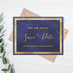 Cartão Postal Festa de formatura azul escuro ouro salvar a data