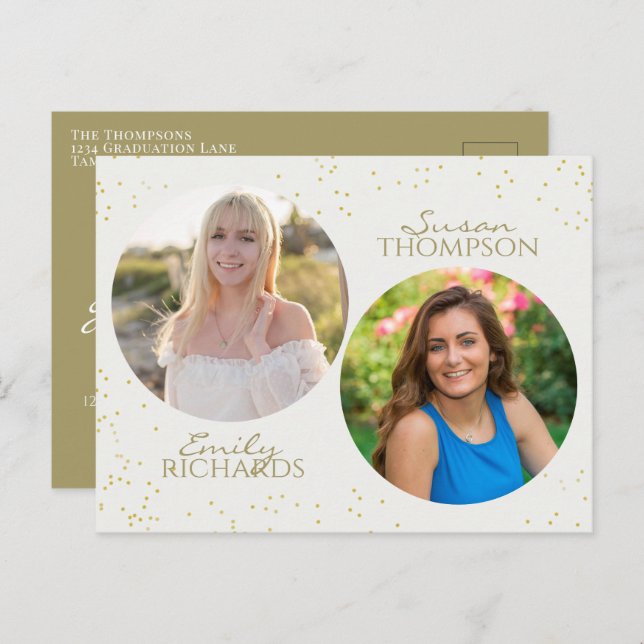 Cartão Postal Festa de formatura Mínima Moderna Dourada (Frente/Verso)