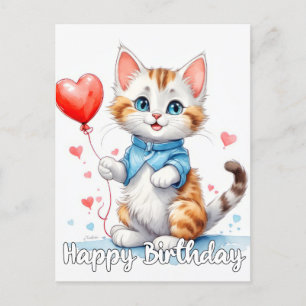 Cartão Postal Festa de Gatinho Animal - Feliz Aniversário