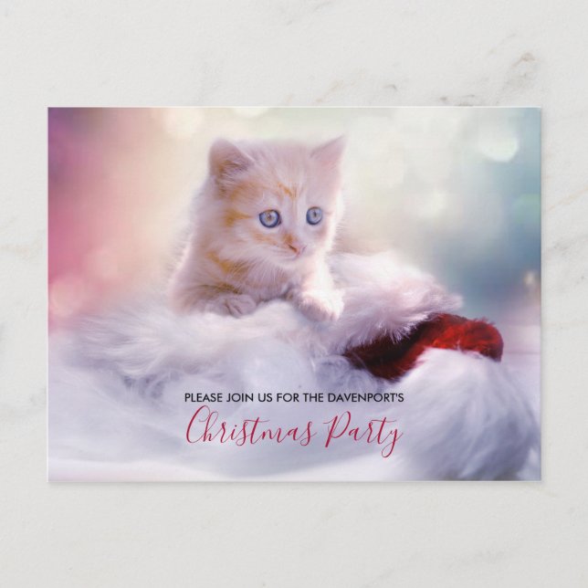 Cartão Postal Festa de Gatinho de Natal Fácil Convidar (Frente)