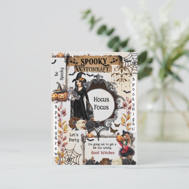 Cartão Postal Festa de Halloween das Bruxas Assustadoras (Em pé/Frente)