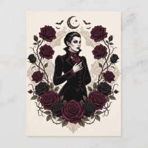 Cartão Postal Festa de Halloween de Vampiro Gótico Rosa Burgundy