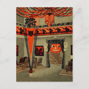 Cartão Postal Festa de Halloween Jack O Lanterna Pumpkin Black C