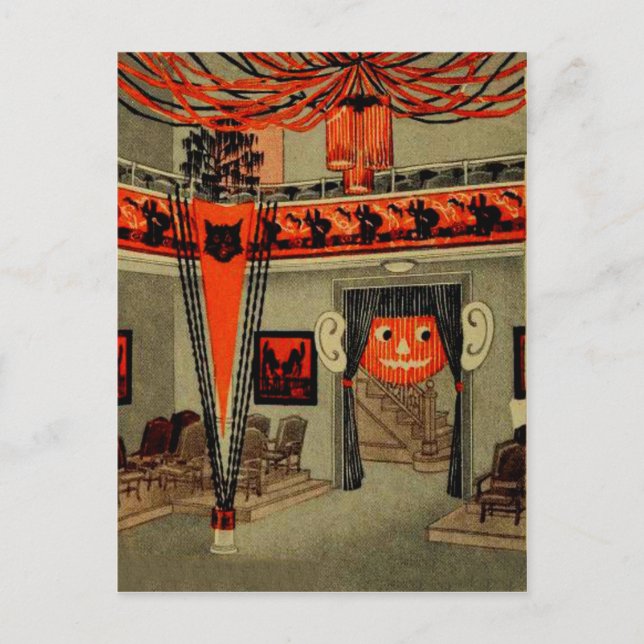 Cartão Postal Festa de Halloween Jack O Lanterna Pumpkin Black C (Frente)