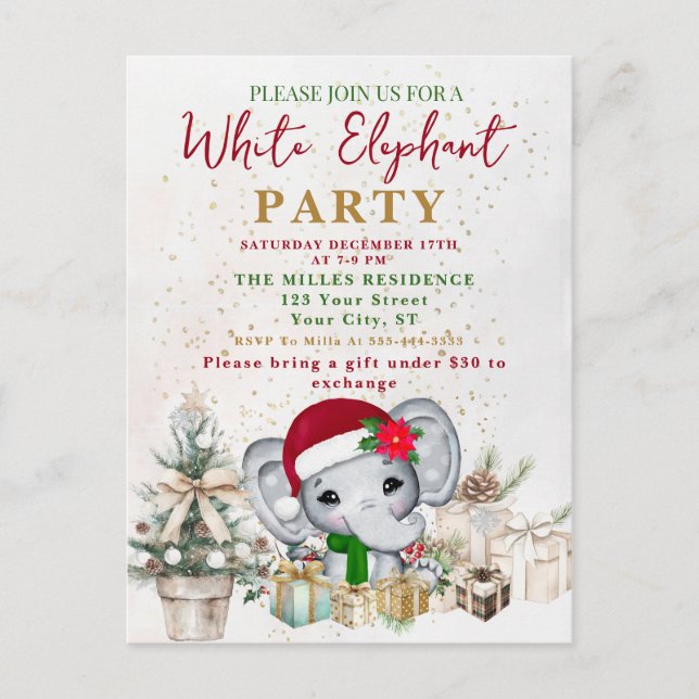 Cartão Postal Festa de Intercâmbio de Presentes Elefante Branco (Frente)