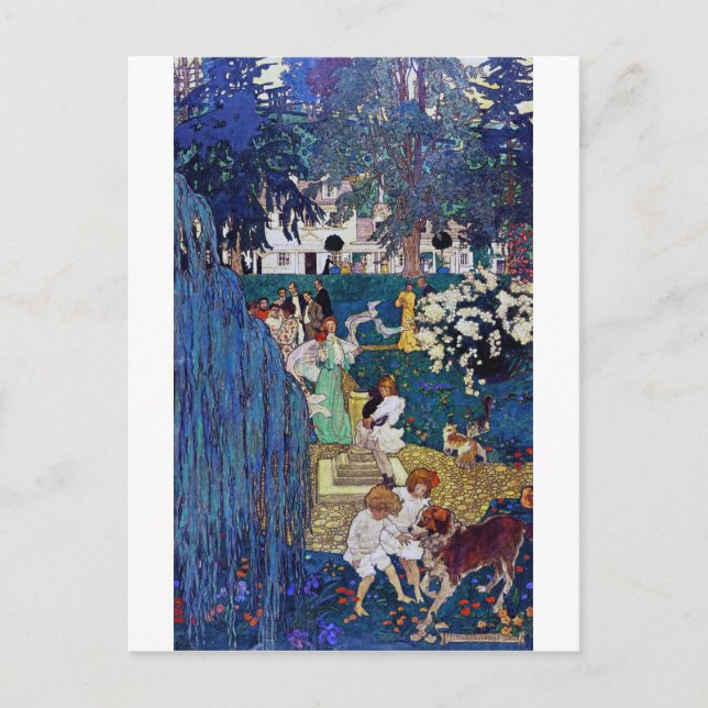 Cartão Postal Festa de Jardim com Cachorro e Gato, Jessie Willco (Frente)