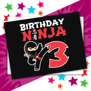 Cartão Postal Festa de Karate Ninja de 3 Anos Crianças 3º Aniver