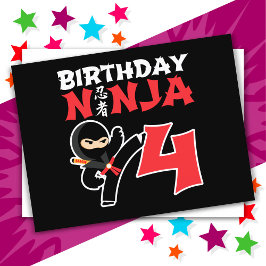 Cartão Postal Festa de Karate Ninja de 4 Anos Crianças 4º Aniver