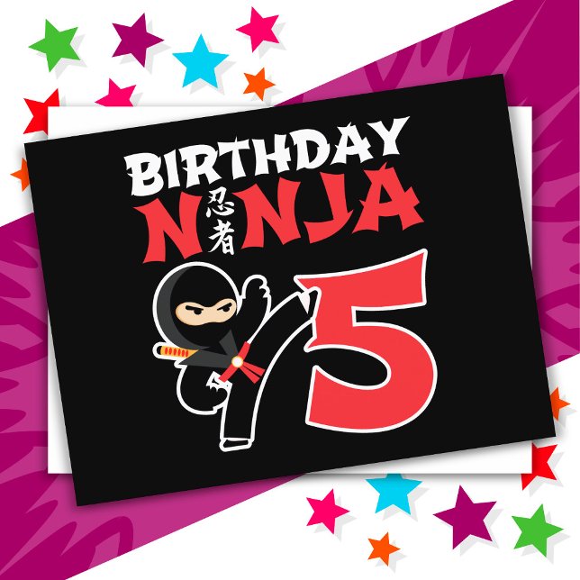 Cartão Postal Festa de Karate Ninja de 5 Anos Crianças 5º Aniver (Criador carregado)
