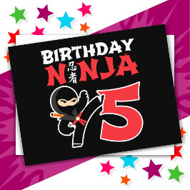 Cartão Postal Festa de Karate Ninja de 5 Anos Crianças 5º Aniver