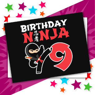 Cartão Postal Festa de Karatê Ninja de 9 Anos Crianças 9º Aniver