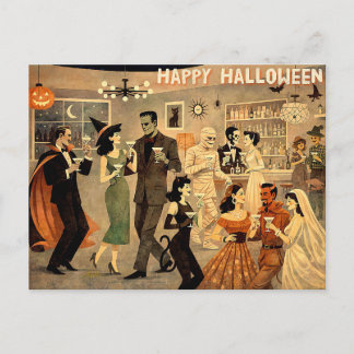 Cartão Postal Festa de Martini de Halloween dos Anos 40 com Esti