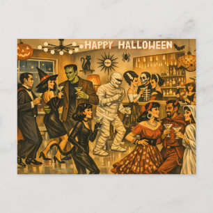 Cartão Postal Festa de Martini de Halloween Retro Meados do Sécu