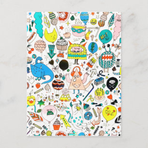 Cartão Postal Festa de Monstros Alienígenas Coloridos Divertidos