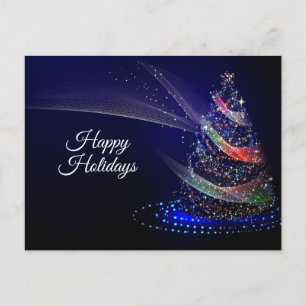Cartão Postal Festa de Natal Árvore Colorida Azul Marinho Rústic