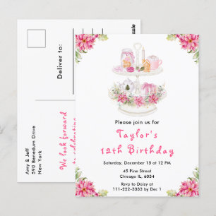 Cartão Postal Festa de Natal Chá de Aniversário Rosa