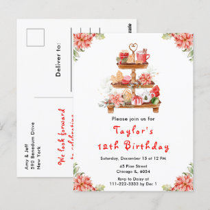Cartão Postal Festa de Natal Chá de Aniversário Vermelho