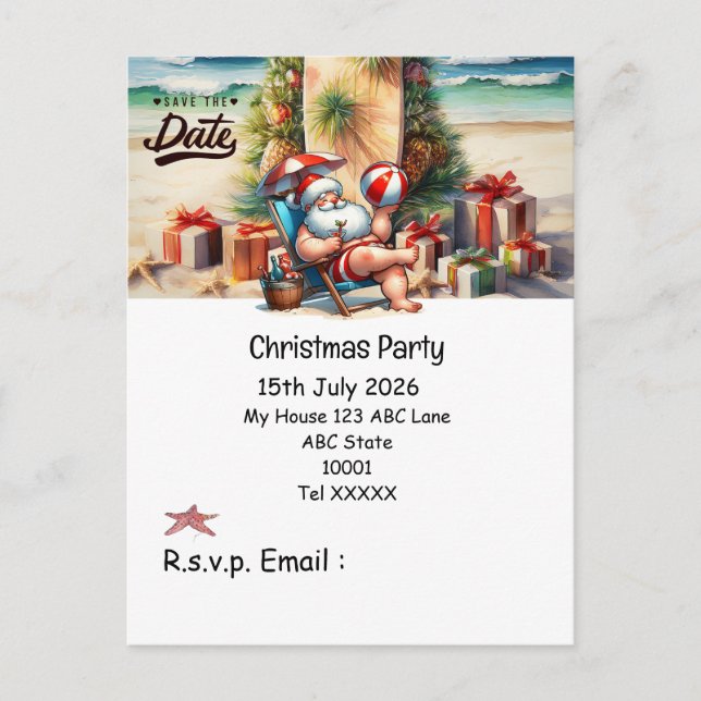 Cartão Postal Festa de Natal com PAPAI NOEL Salve a data   (Frente)