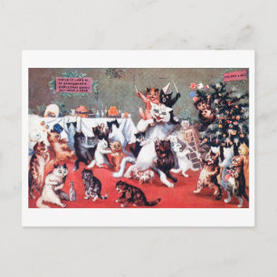 Cartão Postal Festa de Natal de Gato com Gatinhos, postagem de L