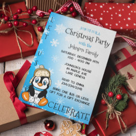 Cartão Postal Festa de Natal de inverno com Pinguim Bonito
