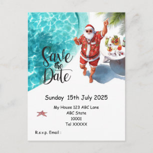 Cartão Postal Festa de Natal na Piscina – Papai Noel Salva a Dat