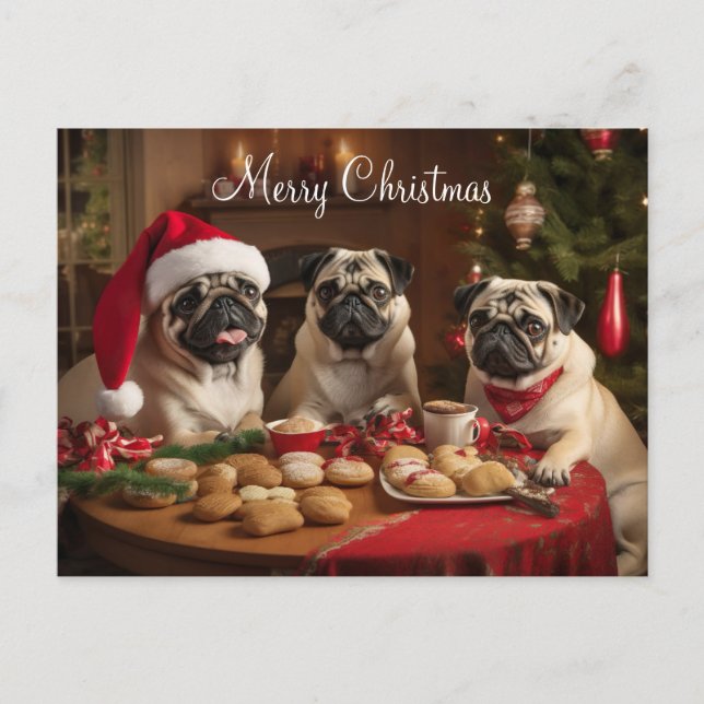 Cartão Postal Festa de Natal Pug (Frente)