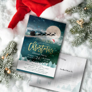 Cartão Postal Festa de Natal Santa Hat Reindeer Sleigh