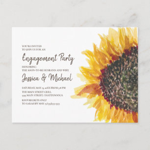 Cartão Postal Festa de Noivado Boho Girassol Amarelo Marrom Bran