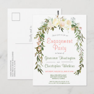Cartão Postal Festa de Noivado com Arco Floral em Aquarela