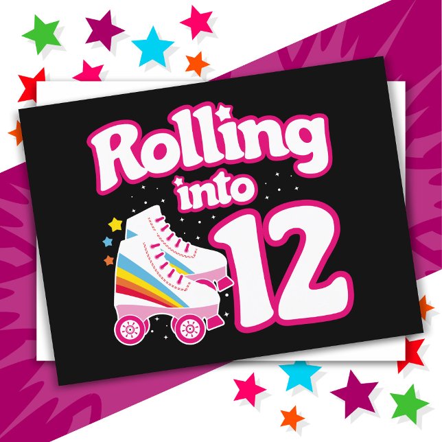 Cartão Postal Festa de Patins de Aniversário de 12 Anos Patins 1 (Criador carregado)