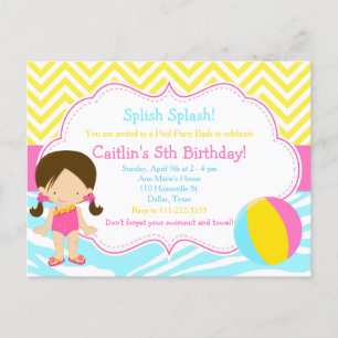 Cartão Postal Festa de Piscina com Garota Morena