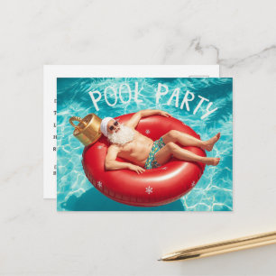 Cartão Postal Festa de Piscina com Papai Noel para o Natal