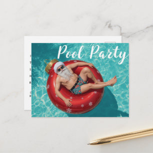 Cartão Postal Festa de Piscina com Papai Noel para o Natal 