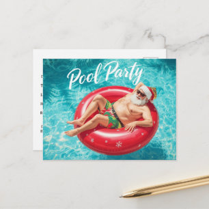 Cartão Postal Festa de Piscina com Papai Noel para o Natal