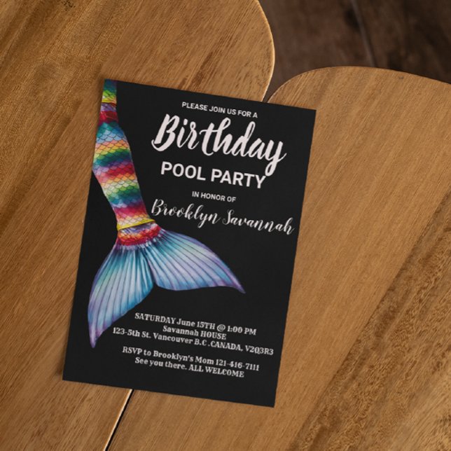 Cartão Postal Festa de Piscina de Cauda da Sereia Dourada Rosa-C (Criador carregado)