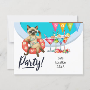 Cartão Postal Festa de Piscina de gato para amantes de gato