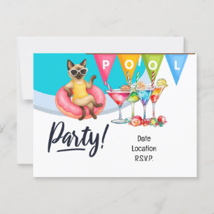 Cartão Postal Festa de Piscina de gato para amantes de gato