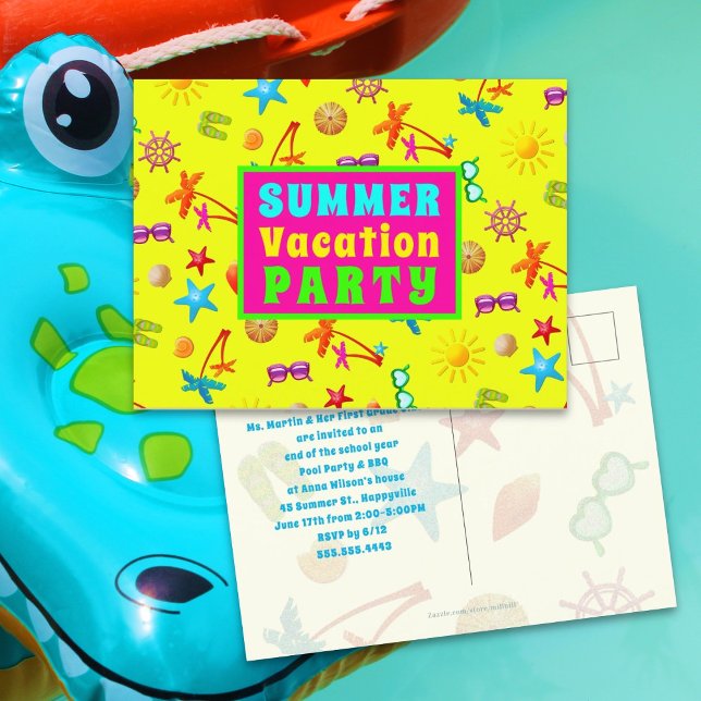 Cartão Postal Festa de Piscina de Verão Fim da Escola (Criador carregado)