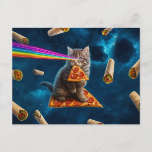 Cartão Postal Festa de Pizza de Gatos Laser