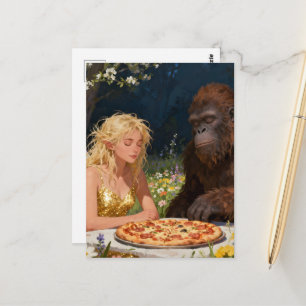 Cartão Postal Festa de Pizza de Sasquatch e Fada