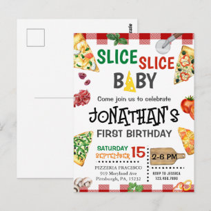 Cartão Postal Festa de Pizza Slice Slice Baby 1º Aniversário