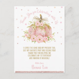 Cartão Postal Festa de primeiro aniversario de Abóbora Rosa Chic