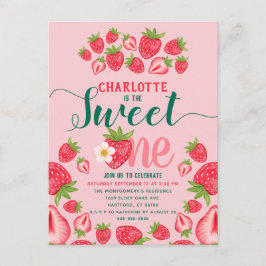 Cartão Postal Festa de primeiro aniversario rosa doce de morango