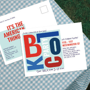 Cartão Postal Festa de Quarteirão de 4 de Julho com Tipografia R