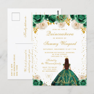 Cartão Postal Festa de Quince Anos Princesa Floral Verde