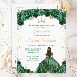 Cartão Postal Festa de Quince Anos Princesa Verde Escuro Floral
