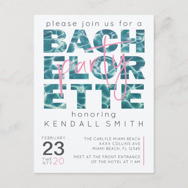 Cartão Postal Festa de Solteira com Piscina Divertida e Tema Tro (Frente)